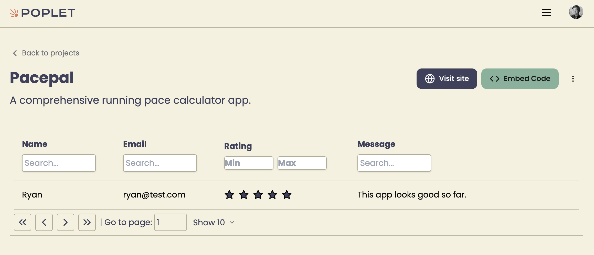 table of feedback